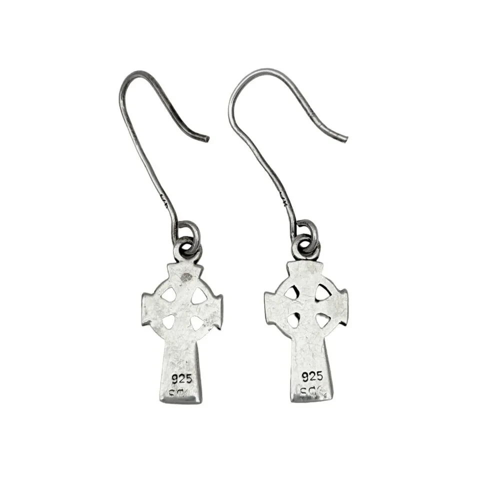 Vintage Sterling Silver 925 Celtic Cross Dangle Earrings